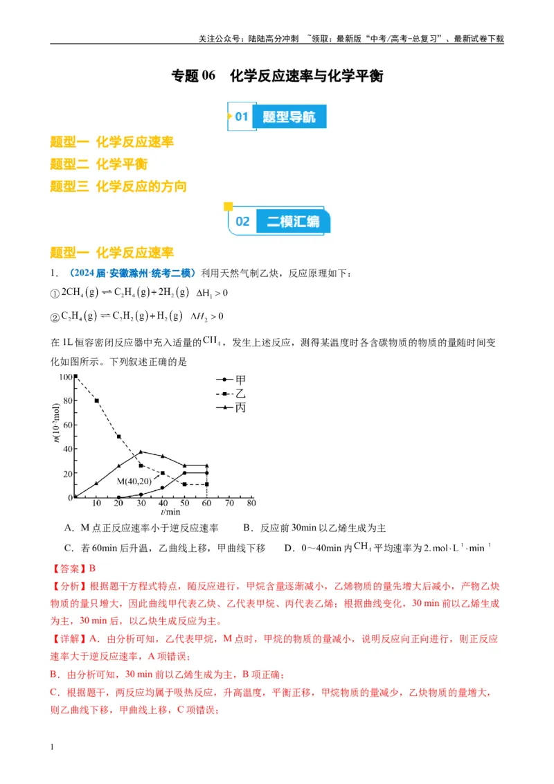 《专题06化学反应速率与化学平衡（解析版）_05-化学-高考总复习_专项复习_2025年_2024年高考二模试题分类汇编化学全国通用》第1页预览