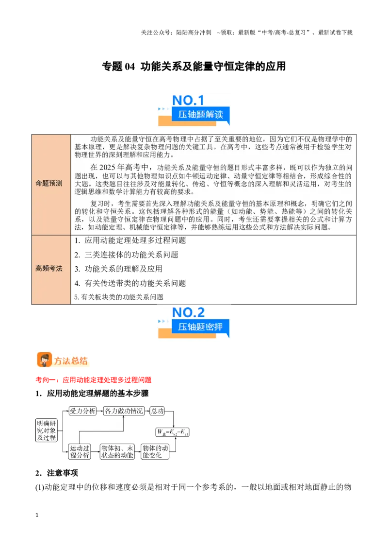 《专题04功能关系及能量守恒定律的应用（教师版）-50页_04-物理-高考总复习_专项复习_2025年_2025年高考物理压轴题专项训练（新高考通用）_资料》第1页预览