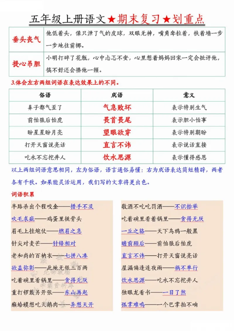 《24年五上语文期末复习划重点-SY_5年级上册同步教辅_5上语文_五上语文专项+练习》第7页预览