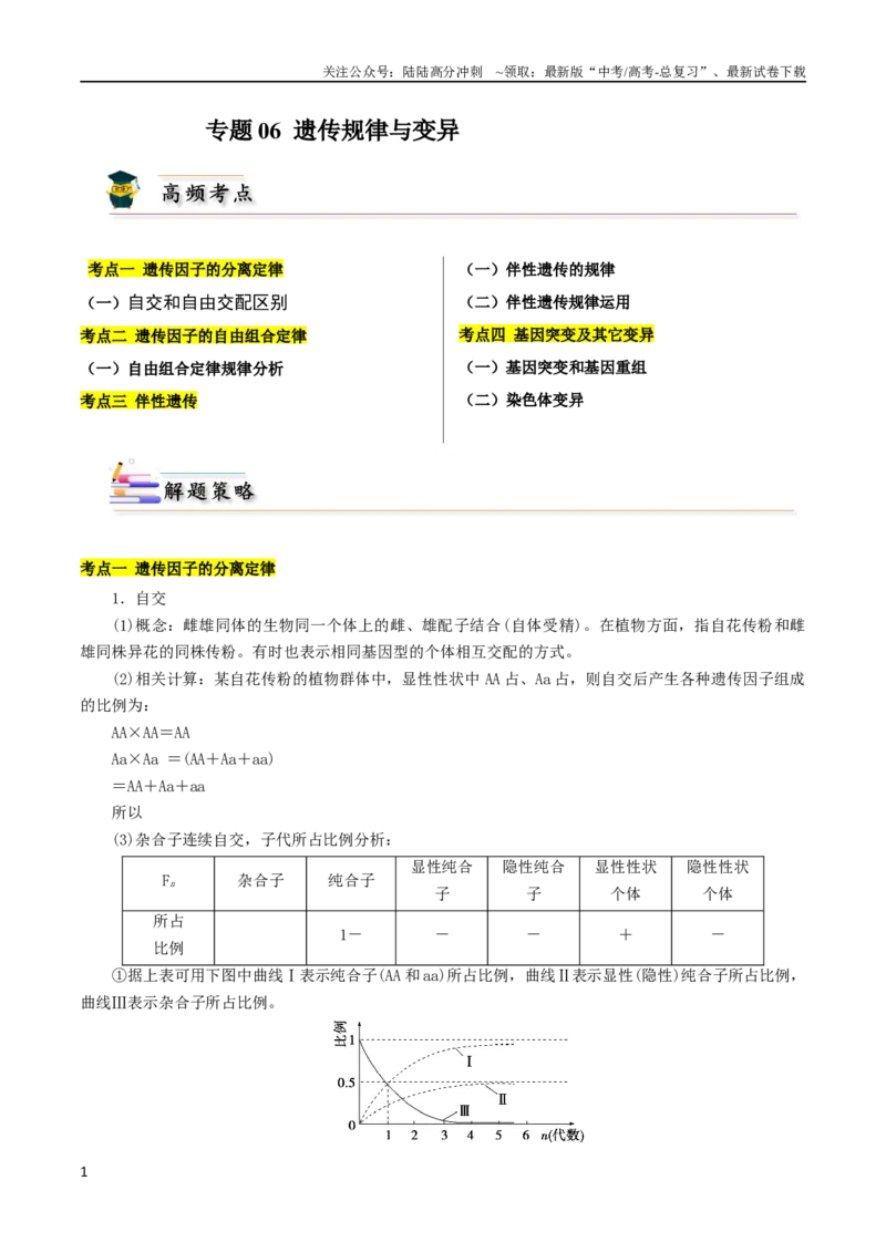 《专题06遗传规律与育种（解析版）_06-生物-高考总复习_二轮复习_2024年_2024年高考生物二轮复习考点归纳与解题策略新高考_资料》第1页预览