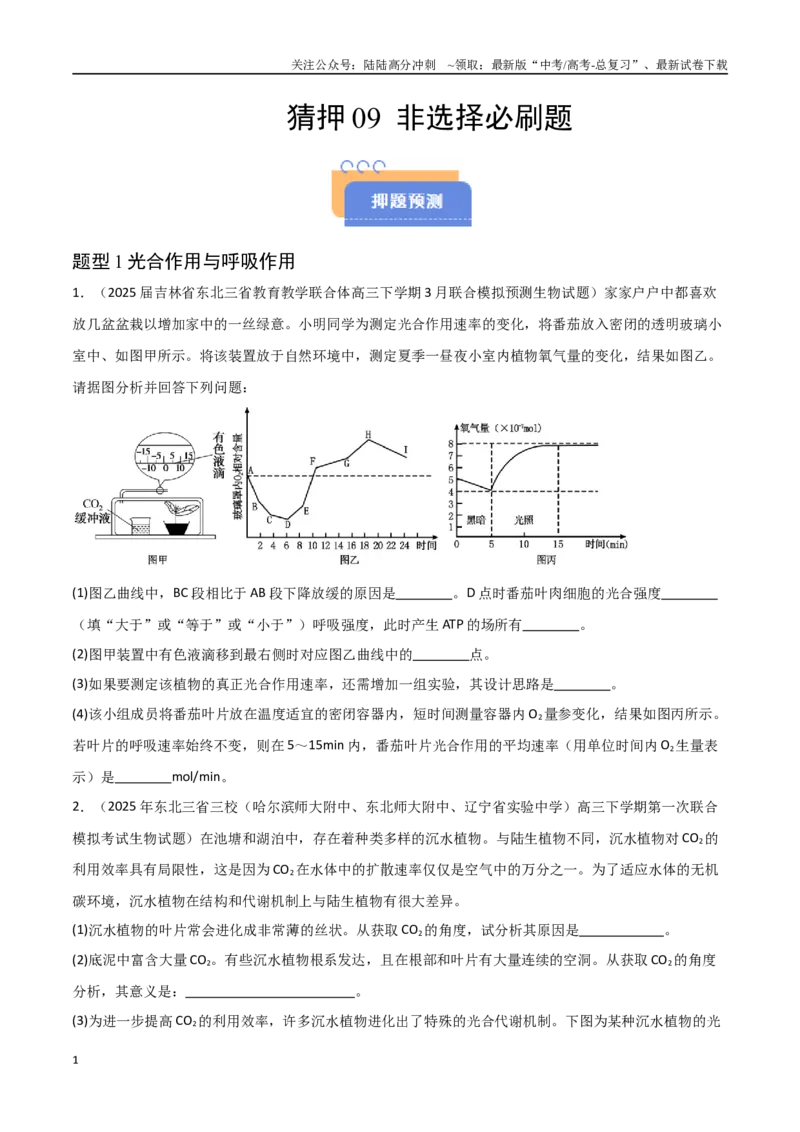 《猜押09非选择题必刷（学生版）_06-生物-高考总复习_专项复习_2025年_2025年高考生物抢押秘籍（黑吉辽蒙专用）》第1页预览