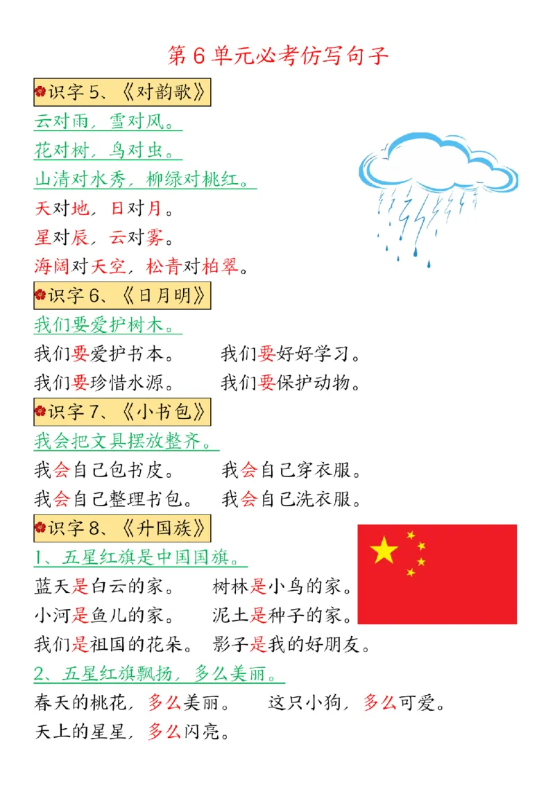 《24新版一年级语文上册1-8单元仿写句子汇总_1年级上册同步教辅_1上语文_一上语文-句子+阅读理解》第3页预览