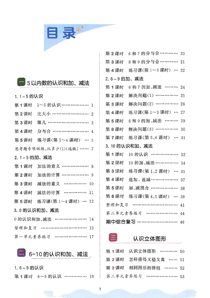 《24秋人教版数学一年级上册天天练(1)_1年级上册同步教辅_1上-数学_一上数学-各版本一课一练》第1页预览