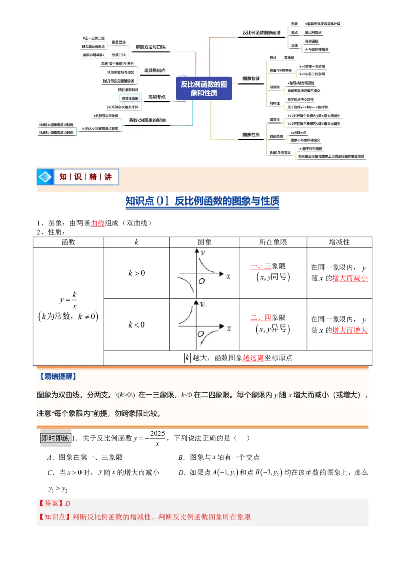 《人教2026版初中《暑假预习讲义》第14讲反比例函数的图象和性质(10类重点题型+过关检测)(解析版)_26秋初中教辅资料_26秋初中《暑假预习》》第2页预览