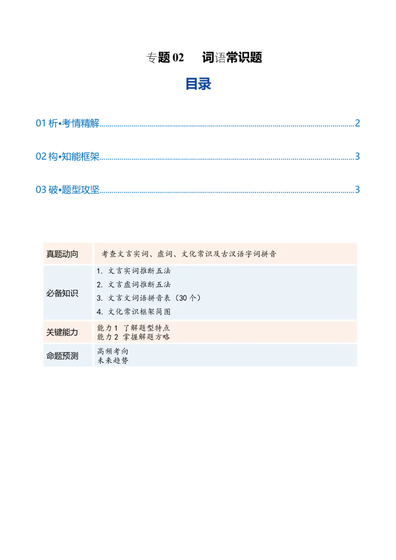 《专题02词语常识题（复习讲义）（全国通用）（教师版）_二轮复习_2026年-语文二轮复习_2026年高考语文二轮复习课件+讲义+练习（新高考通用）-G92_2026版》第1页预览