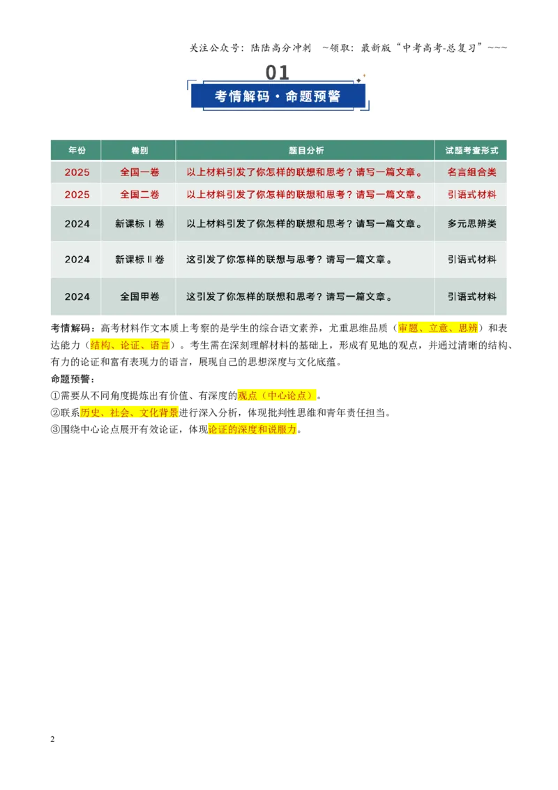 《第05讲材料作文（复习讲义）（全国通用）（教师版）_一轮复习_2026年-语文一轮复习_2026年高考语文一轮复习讲义+练习+课件（新教材新高考）-G55_2026版_专题十作文》第2页预览