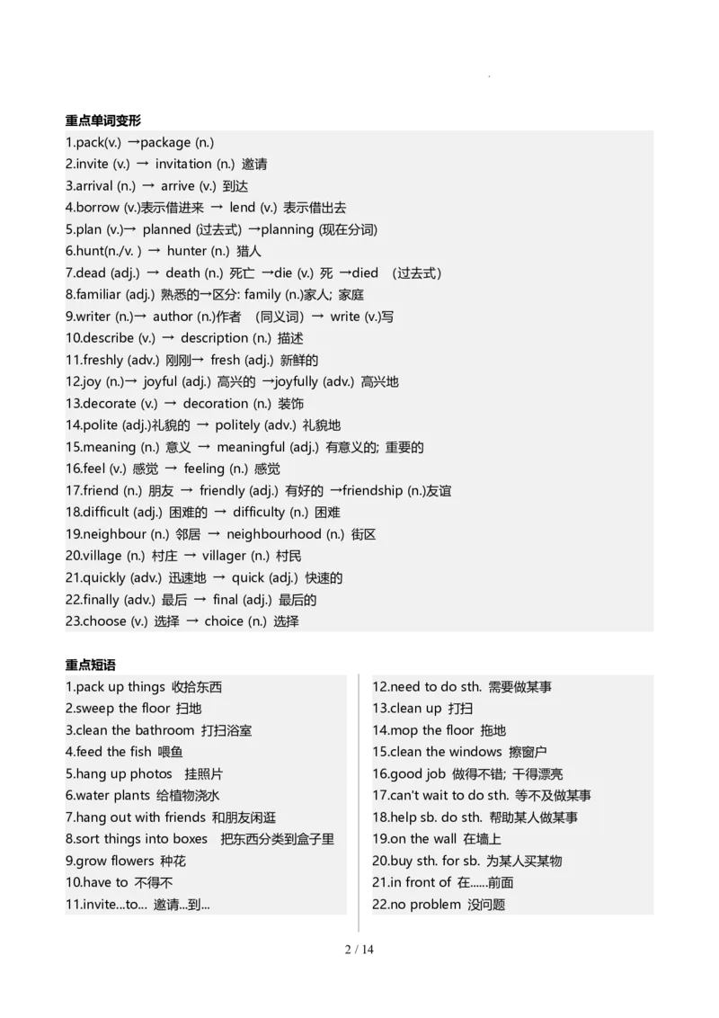 《人教2026版《暑假预习讲义》第02讲Unit2（知识全梳理&考点精准练）（原卷版）_26秋初中教辅资料_26秋初中《暑假预习》_（英语）2026版初中《暑假衔接讲义》新8年级上册（人教）02套》第2页预览