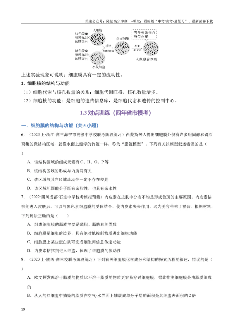 《专题02细胞的结构基础（学生版）_06-生物-高考总复习_专项复习_2024年_2024年高考生物总复习核心题型解读与全攻略新教材_资料》第10页预览