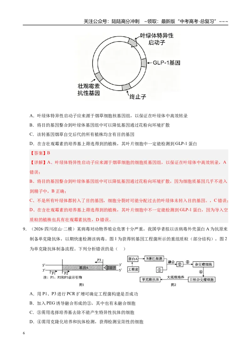 《专题10基因工程（1大考点）（教师版）_06-生物-高考总复习_专项复习_2026年-生物高考专项复习_2026年高考生物二模试题分类汇编（四川专用）-G282_2026版》第6页预览