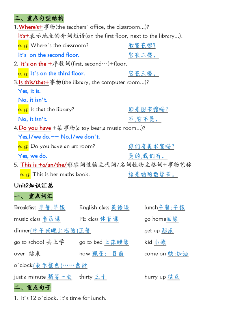 《_4年级下册同步教辅_四下英语_四下英语人教pep版资料_四年级（下）英语1-6单元知识汇总-RJ》第2页预览