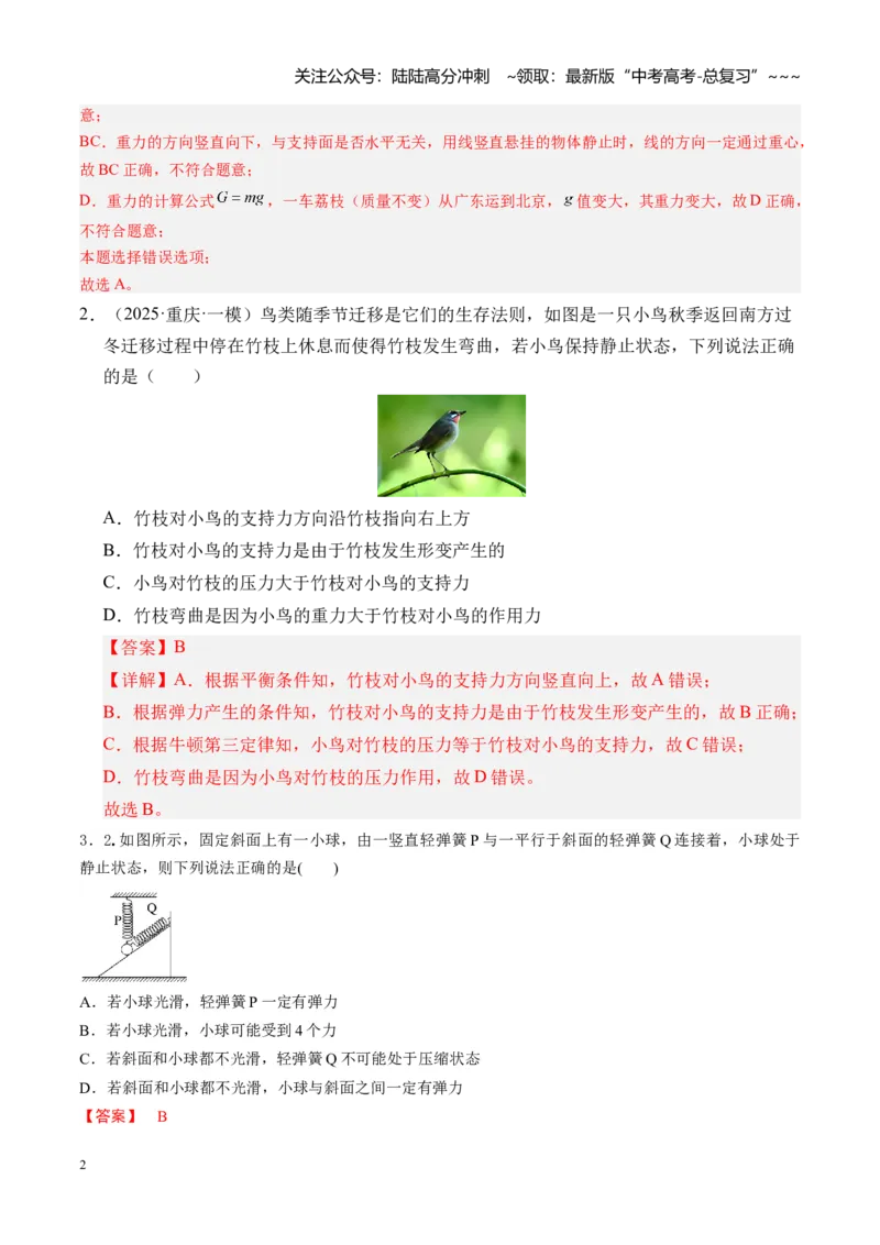 《第05讲重力、弹力、摩擦力（专项练习湖南专用）（教师版）_04-物理-高考总复习_一轮复习_2026年-物理高考一轮复习_2026年高考物理一轮课件+讲义+练习（湖南专用）-G331》第2页预览