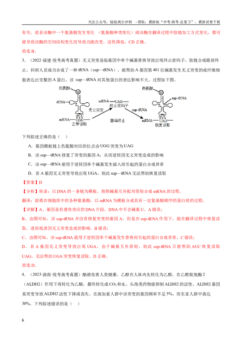 《专题09生物变异与进化（教师版）_06-生物-高考总复习_专项复习_2024年_2024年高考生物总复习核心题型解读与全攻略新教材_资料》第6页预览