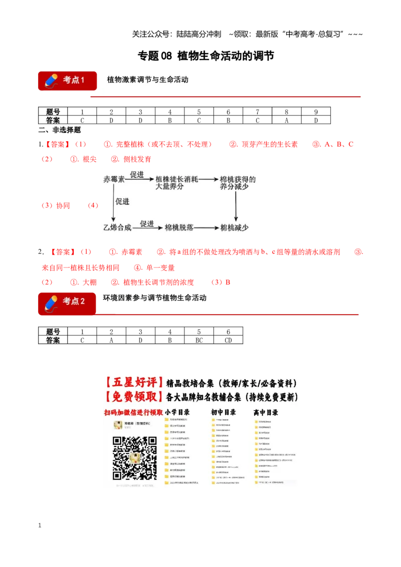 《专题08植物生命活动调节(答案版)_06-生物-高考总复习_专项复习_2026年-生物高考专项复习_2026年高考生物一模试题分类汇编(黑吉辽蒙专用)-G238_2026版》第1页预览