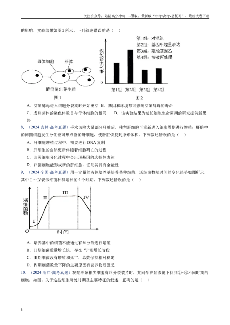 《专题06有丝分裂和减数分裂（原卷版）_06-生物-高考总复习_专项复习_2024年_2024年高考生物真题分类汇编（全国通用）》第3页预览