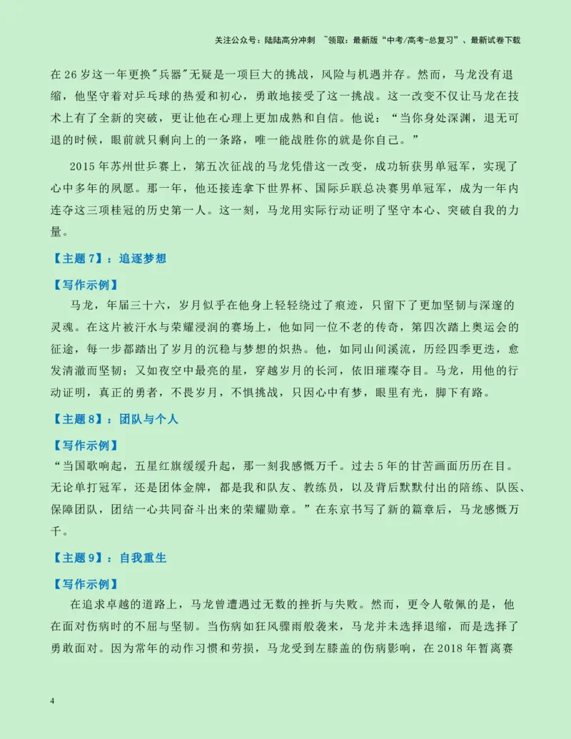 《热点素材12：巴黎奥运会中国体育代表团旗手马龙新闻事件+适用主题+写作示例+素材积累+作文真题+精选时评_专项复习_2025年_2025年高考语文作文高分素材运用与优秀范文（全国通用）》第4页预览