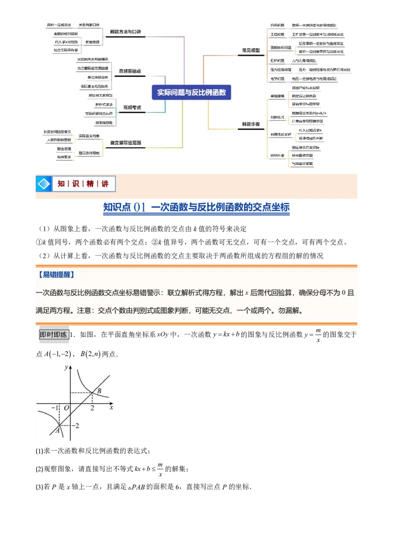 《人教2026版初中《暑假预习讲义》第15讲实际问题与反比例函数(5类重点题型+过关检测)(原卷版)_26秋初中教辅资料_26秋初中《暑假预习》》第2页预览