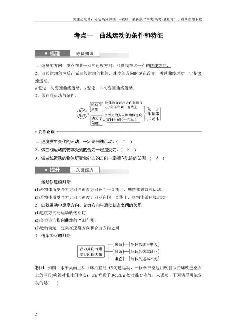 《2024年高考物理一轮复习（新人教版）第4章第1讲　曲线运动　运动的合成与分解_04-物理-高考总复习_一轮复习_2024年_2024高考物理大一轮复习课件讲义新人教版知识总结_教师版》第2页预览