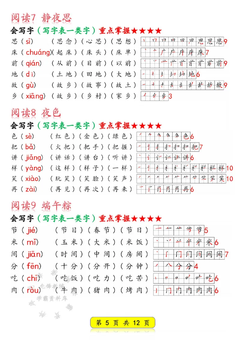 《25春新版一年级语文下册写字表生字SY(1)_1年级下册同步教辅_1下-语文_一下语文-生字+字帖》第5页预览