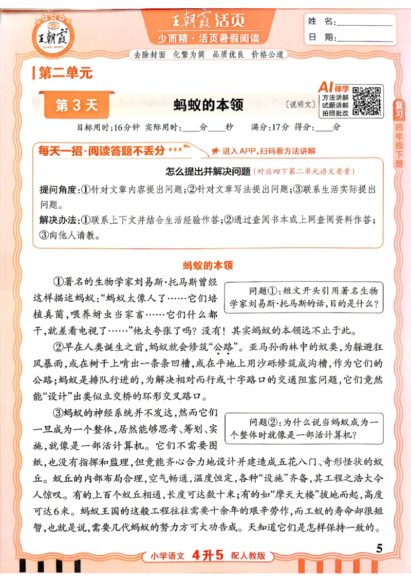 《26秋王朝霞活页暑假阅读4升五_26秋小学初中各机构教辅大合集（一本、教材帮、阳光同学、王朝霞、实验班、小典中点、上分卷、白欧、课堂笔记等等）_26秋小学教辅资料》第5页预览