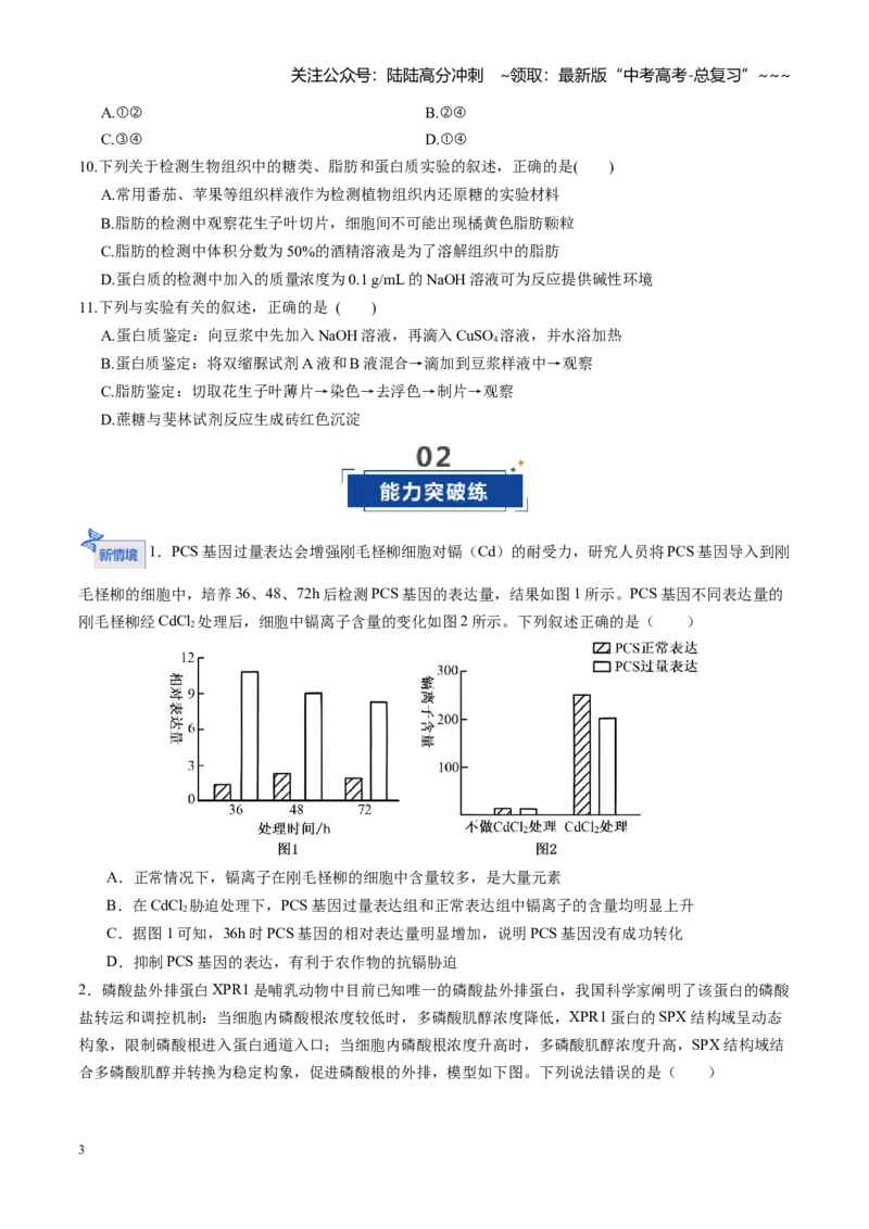 《第02讲细胞中的元素和化合物（专项训练）（福建专用）（学生版）_06-生物-高考总复习_一轮复习_2026年-生物高考一轮复习_2026年高考生物一轮课件+讲义+练习（福建专用）-G328》第3页预览