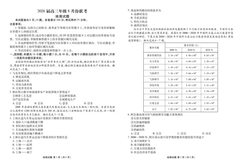 《地理高三地理正文（2026届高三年级8月份联考）_2025-20264机构联考_衡水金卷_250827广东省衡水金卷2026届高三8月开学联考www.jiaoyupan.vip》第1页预览