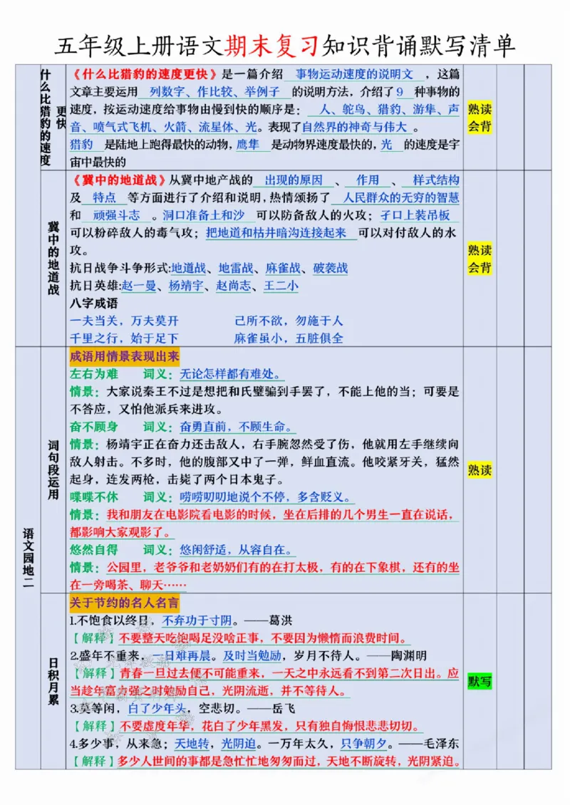《24年五上语文期末复习知识背诵默写清单-SY_5年级上册同步教辅_5上语文_五上语文专项+练习》第3页预览