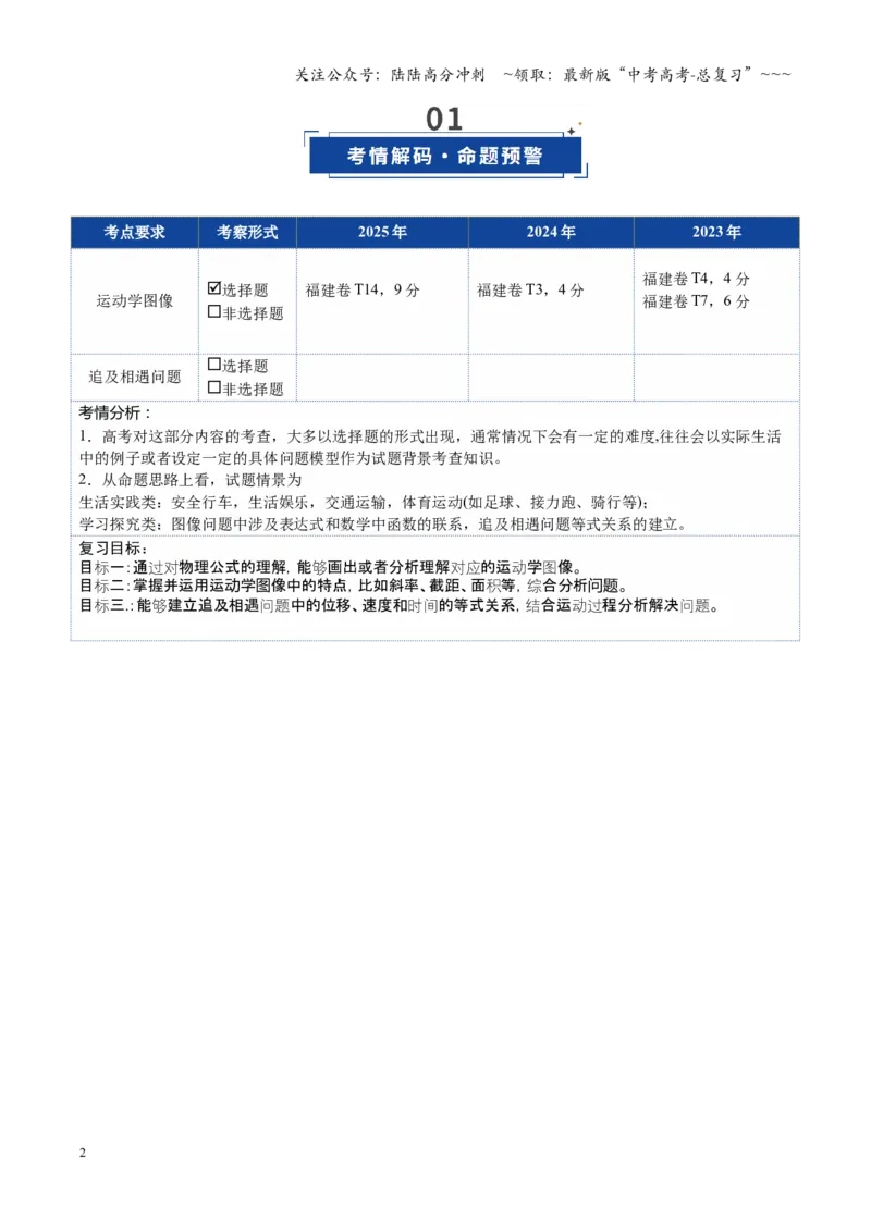 《第03讲运动学图像追及相遇问题（复习讲义）（福建专用）（学生版）_04-物理-高考总复习_一轮复习_2026年-物理高考一轮复习_2026年高考物理一轮课件+讲义+练习（福建专用）-G328》第2页预览