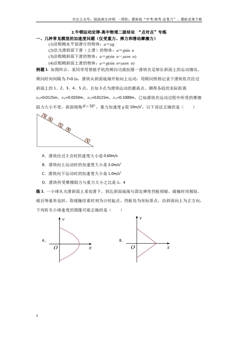 《专题02牛顿运动定律（原卷版）_04-物理-高考总复习_专项复习_2024年_2024年高三物理二级结论点对点专题练习题必刷题_资料》第1页预览