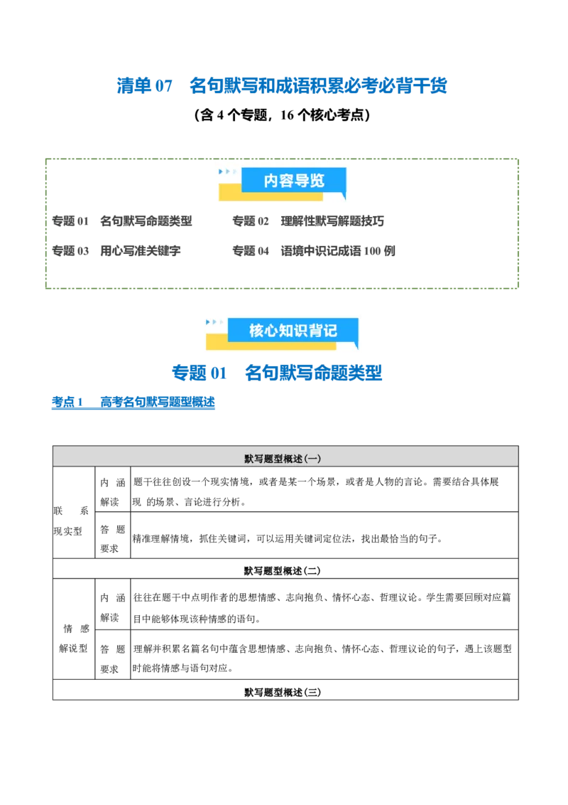 《清单08名句默写和成语积累必考必背干货（知识清单）2026年高考语文终极冲刺讲练测_三轮冲刺_2026年试卷教辅资源等多个文件》第1页预览