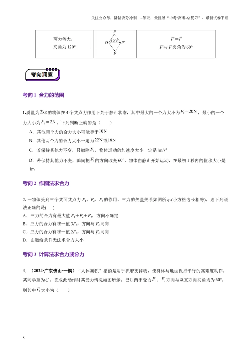 《第06讲力的合成与分解（讲义）（学生版）_04-物理-高考总复习_一轮复习_2025年_2025年高考物理一轮复习讲义+练习+课件（新教材新高考）_第二章相互作用》第5页预览