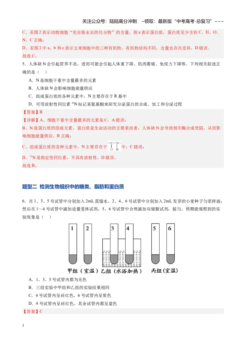 《第02讲细胞中的元素和化合物（专项训练）（四川专用）（教师版）_06-生物-高考总复习_一轮复习_2026年-生物高考一轮复习_2026年高考生物一轮课件+讲义+练习（四川专用）-G335》第3页预览