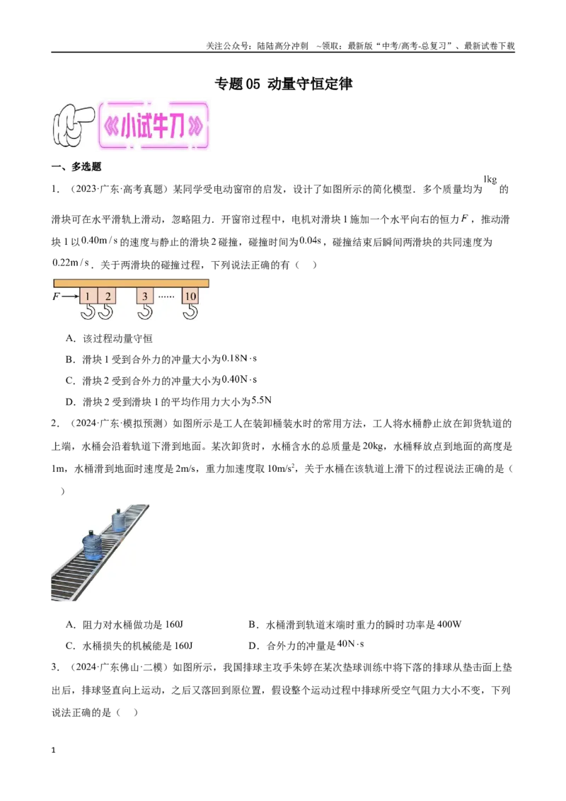《专题05动量守恒定律（原卷版）_04-物理-高考总复习_专项复习_2024年_2024年高考物理考点冲刺专练_资料_1-资料》第1页预览