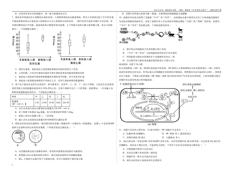《生物（天津卷）（考试版A3）_06-生物-高考总复习_专项复习_2025年_2025年高考第一二三次模拟卷（多地区）生物_2025年高考生物第二次模拟卷26套_生物（天津卷）》第2页预览