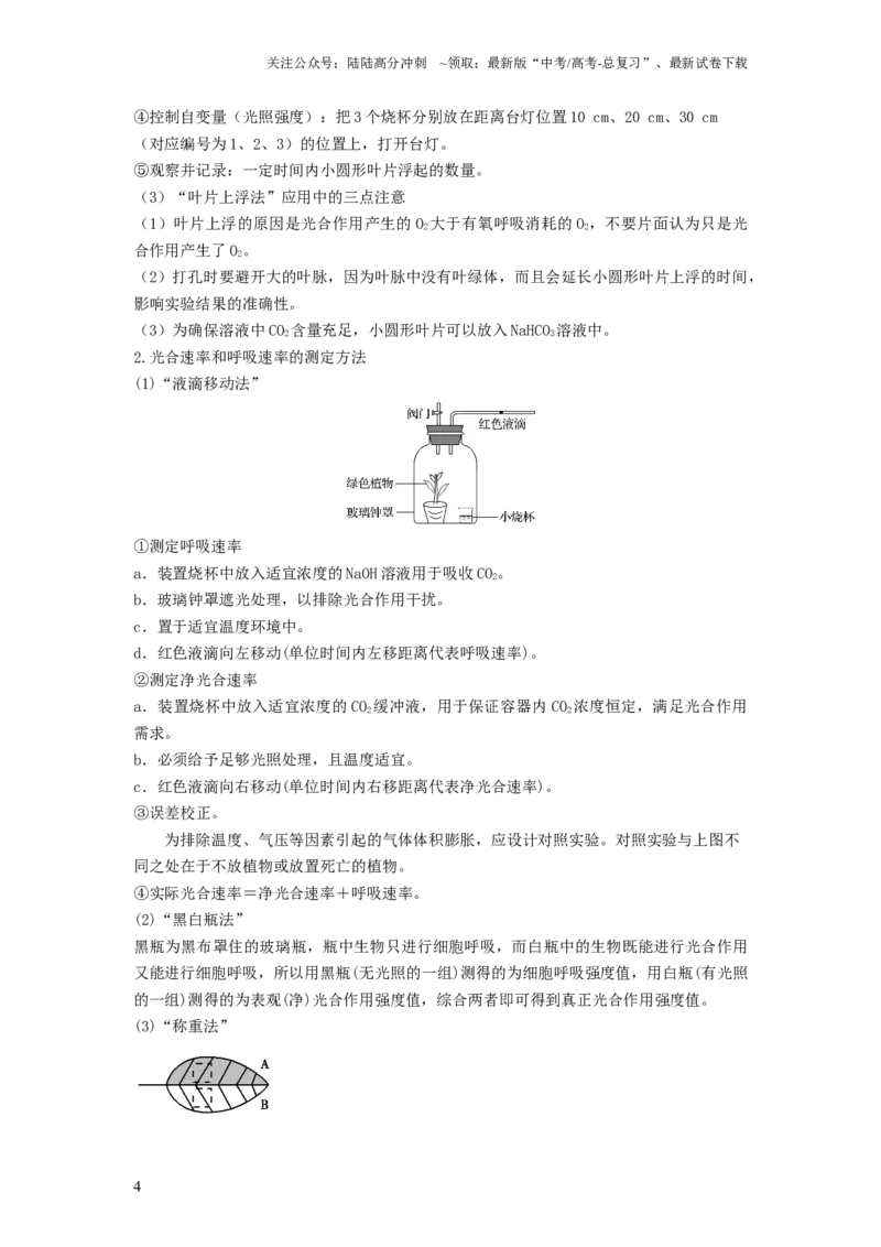 《专题10光合作用与细胞呼吸的综合应用（串讲）（解析版）_06-生物-高考总复习_一轮复习_2024年_2024年高考生物一轮复习串讲精练知识点梳理练习题_串讲》第4页预览