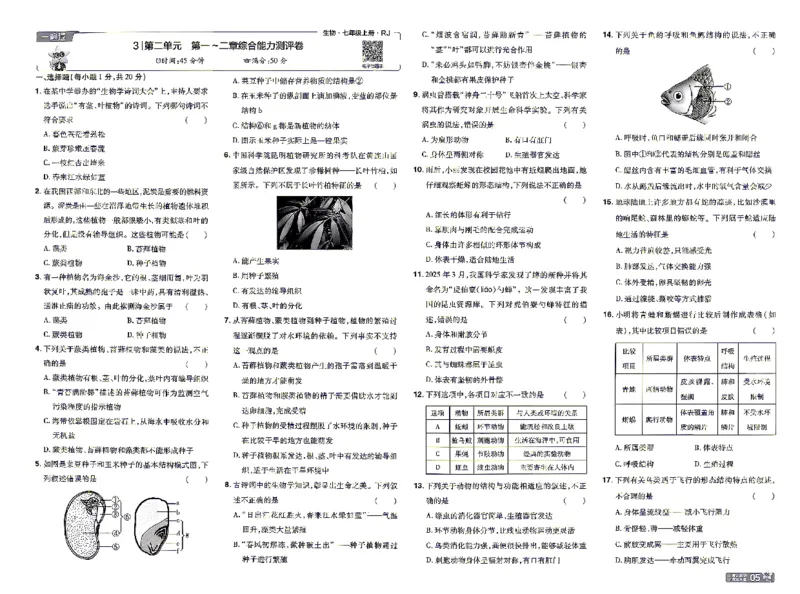 《26秋初中一遍过七上生物人教试卷_26秋小学初中各机构教辅大合集（一本、教材帮、阳光同学、王朝霞、实验班、小典中点、上分卷、白欧、课堂笔记等等）_26秋初中教辅资料》第5页预览