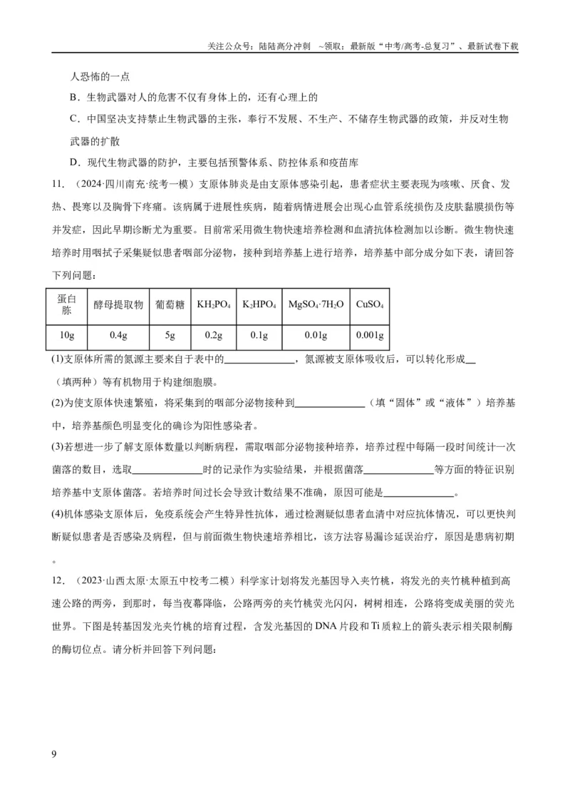 《专题10生物技术与工程（分层练）（原卷版）_06-生物-高考总复习_二轮复习_2024年_2024年高考生物二轮复习高频考点追踪与预测（新高考专用）_分层练》第9页预览
