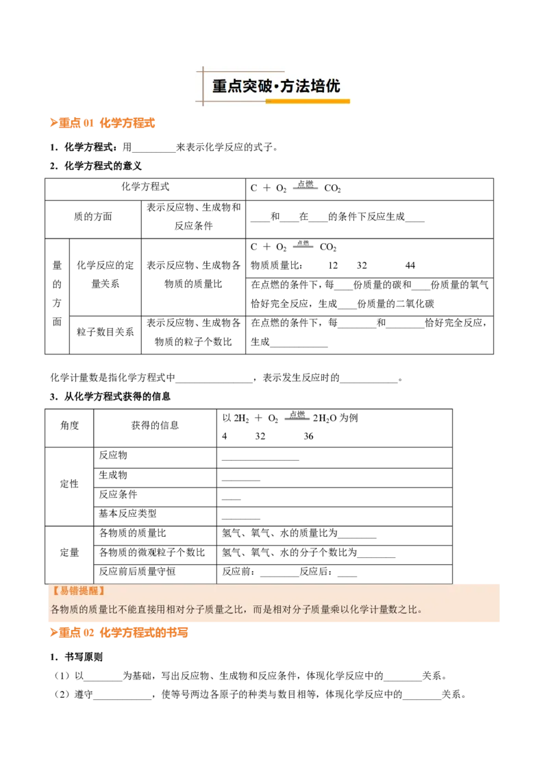 《人教2026版《暑假培优讲义》第20讲化学方程式（一）（暑假培优讲义）（原卷版）_26秋初中教辅资料_26秋初中《暑假预习》》第2页预览