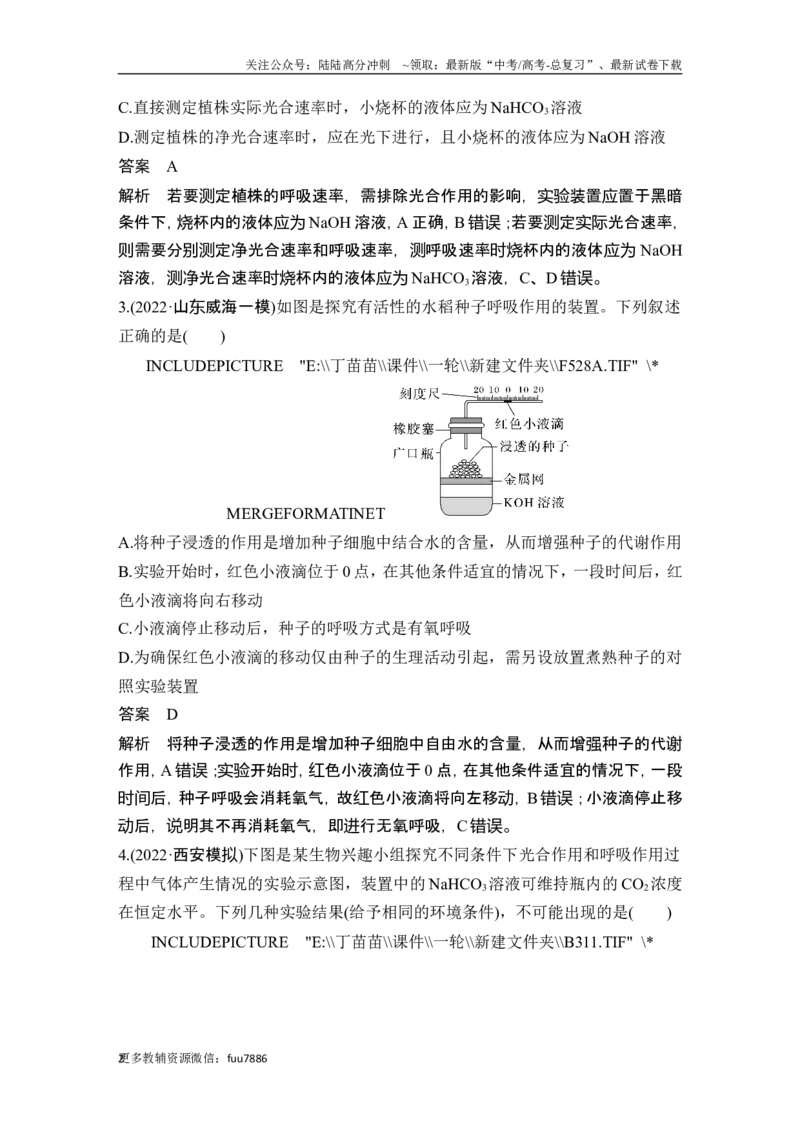 《热点微练6“液滴移动法”测定细胞呼吸与光合速率(尖子生特训)_06-生物-高考总复习_一轮复习_2024年_2024高考生物大一轮复习课件讲义新人教版知识总结_另赠1套Word版题库_必修1》第2页预览