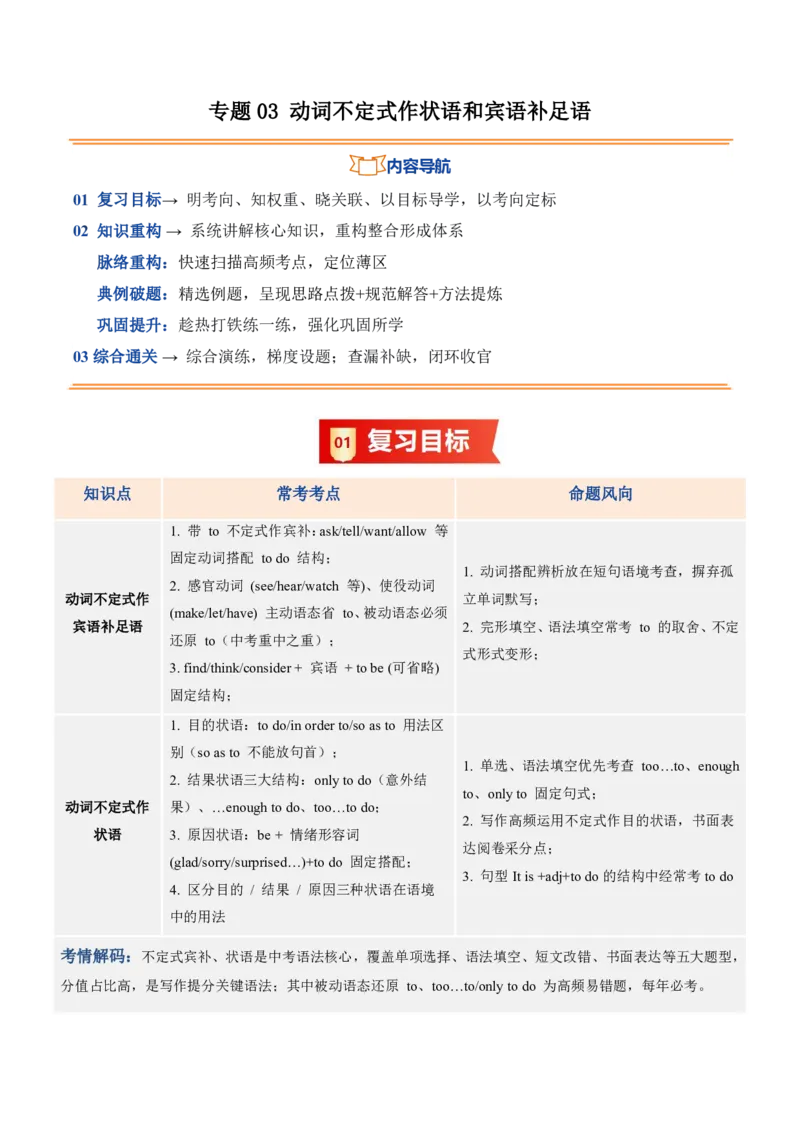 《人教2026《暑假复习讲义》专题03动词不定式作状语和宾语补足语（暑假复习讲义）（解析版）_26秋初中教辅资料_26秋初中《暑假预习》_2026秋《暑假复习讲义》9上英语》第1页预览