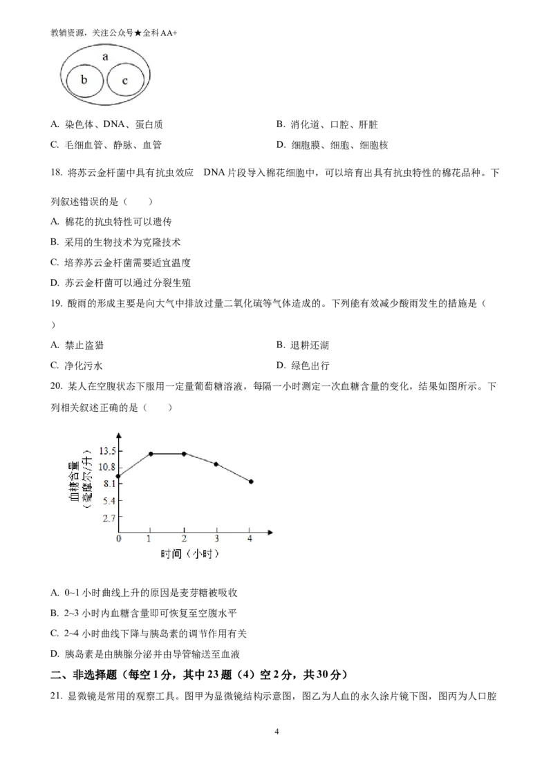 《2025吉林省中考生物真题(原卷版)_历年中考真题2013-2025_初中生物历年中考真题（2015-2025）_2025年全国中考真题_2025吉林省中考生物真题》第4页预览