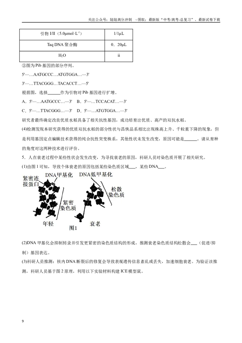 《专题05基因工程（北京卷）（原卷版）_06-生物-高考总复习_专项复习_2024年_2024年高考生物考前大题秒杀技巧及专项训练_资料》第9页预览