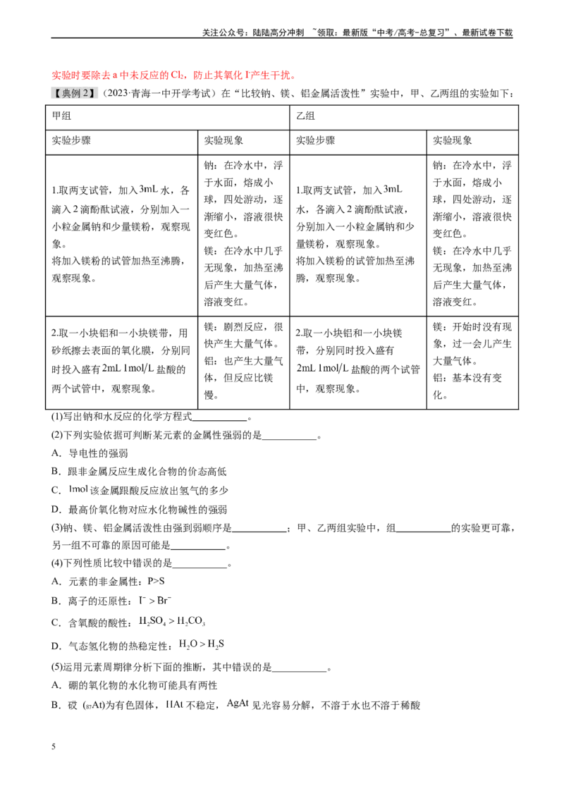 《专题06同主族、同主族元素性质的递变（实验11）（解析版）_05-化学-高考总复习_专项复习_2025年_2025年高考化学教材实验及其延伸拓展》第5页预览