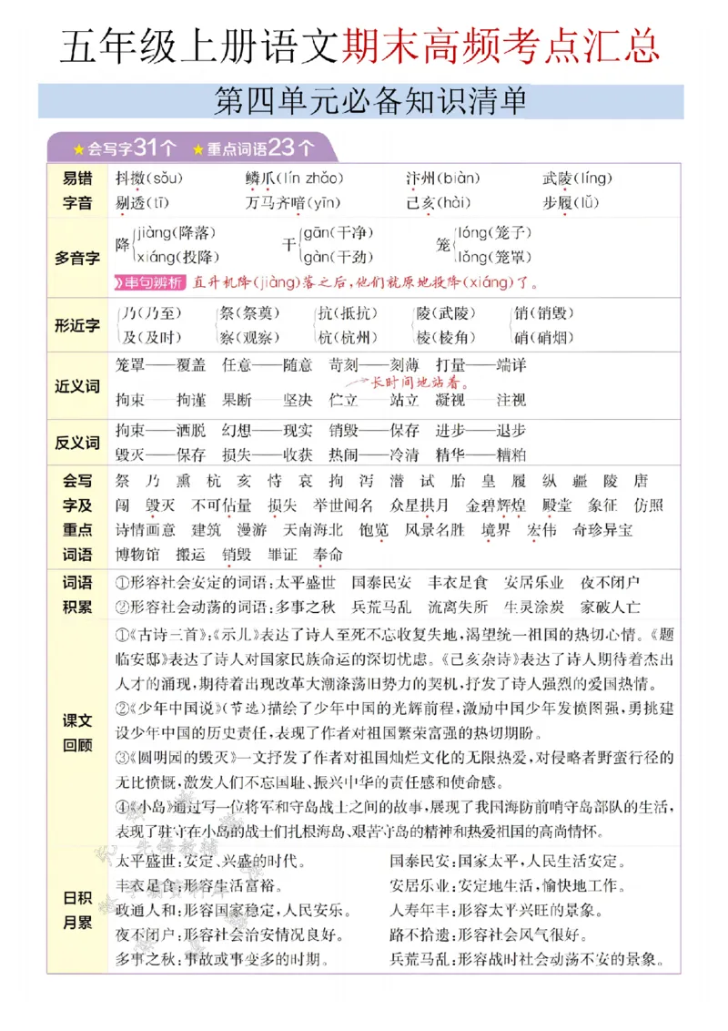 《24年五上语文期末高频考点汇总-SY_5年级上册同步教辅_5上语文_五上语文必背》第7页预览