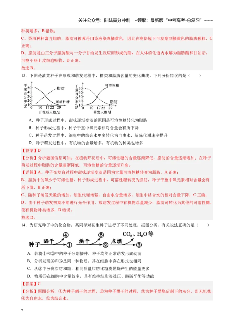 《第03讲糖类和脂质（专项训练）（黑吉辽蒙专用）（教师版）_06-生物-高考总复习_一轮复习_2026年-生物高考一轮复习_2026年高考生物一轮课件+讲义+练习（黑吉辽蒙专用）-G330》第7页预览