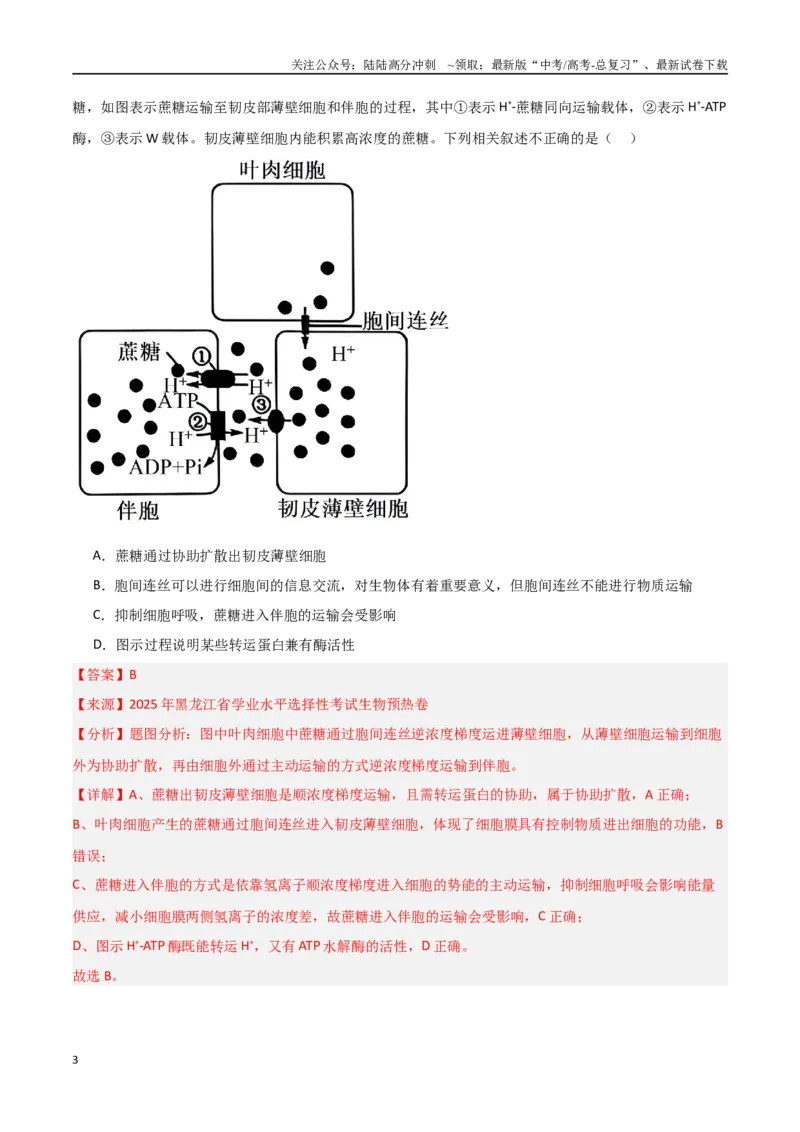 《猜押02细胞代谢（教师版）(1)_06-生物-高考总复习_专项复习_2025年_2025年高考生物抢押秘籍（黑吉辽蒙专用）》第3页预览
