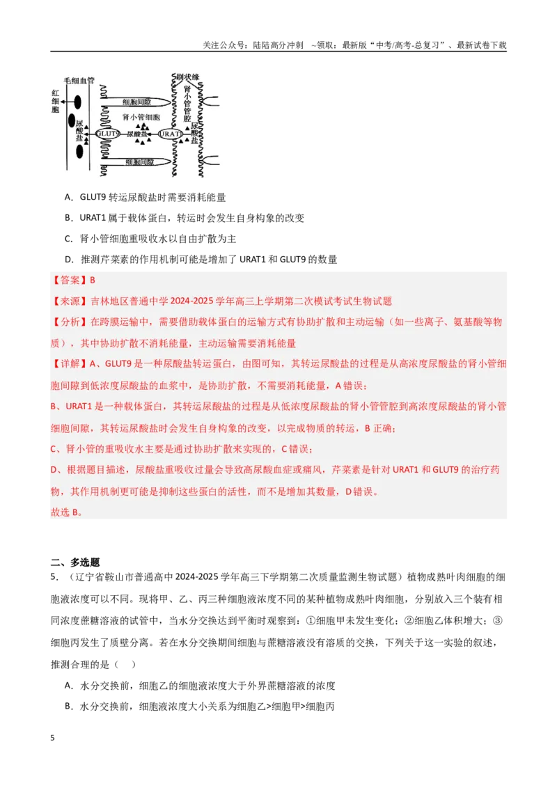 《猜押02细胞代谢（教师版）(1)_06-生物-高考总复习_专项复习_2025年_2025年高考生物抢押秘籍（黑吉辽蒙专用）》第5页预览