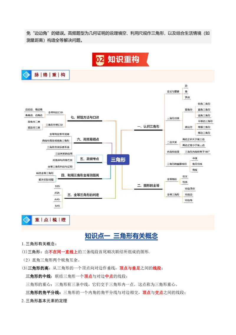 《专题03三角形（暑假复习讲义）（解析版）_26秋小学初中各机构教辅大合集（一本、教材帮、阳光同学、王朝霞、实验班、小典中点、上分卷、白欧、课堂笔记等等）_26秋初中教辅资料》第2页预览