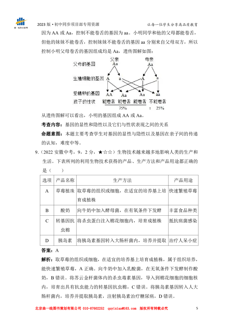 《生物——安徽省pdf版，含答案全解全析(1)_12.2026年4月全国各地高考模拟卷_2026版初中金考卷•45套中考试卷汇编系列合集_全国版中考真题(1)_各省市《历年中考真题》2013-2024(10)_安徽》第7页预览