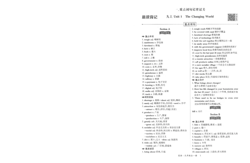 《九年级全册高分突破记背过关单_26秋小学初中各机构教辅大合集（一本、教材帮、阳光同学、王朝霞、实验班、小典中点、上分卷、白欧、课堂笔记等等）_26秋初中教辅资料》第2页预览