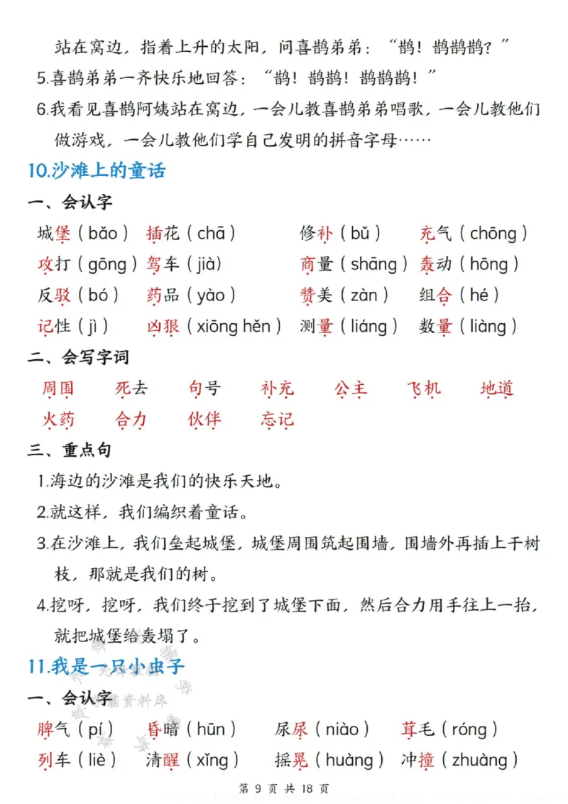 《B20142二年级下册语文每课重点知识清单SY(1)(微信564455174)_2年级下册同步教辅_2下-语文_二下语文-重点必备资料》第9页预览
